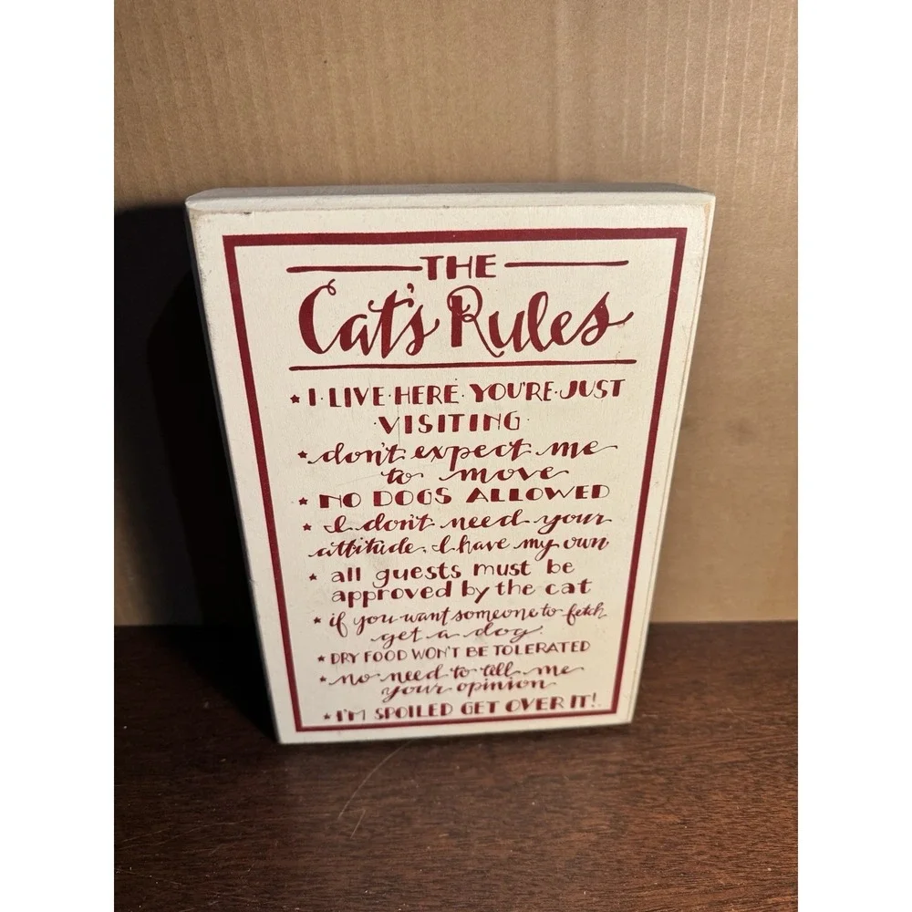Funny Cat Sign Home Decor Rules Kitten Kitty Plaque Wood